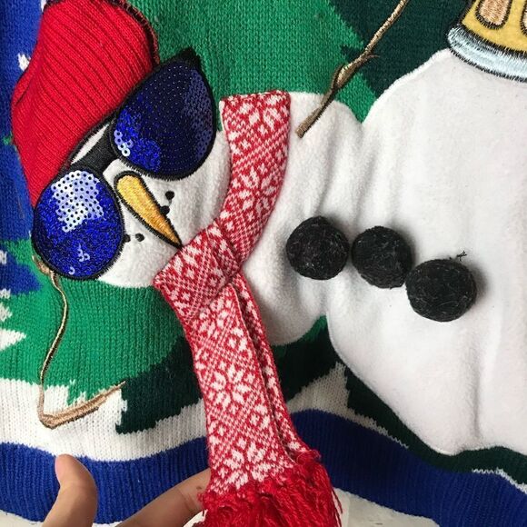 Jolly Sweaters Ugly Christmas Sweater Snowman Wearing Scarf Size XL Unisex - Picture 7 of 9